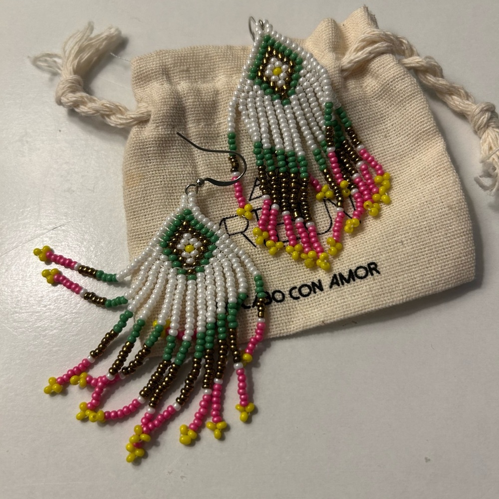 Long Beaded Earrings Made in  Mexico
